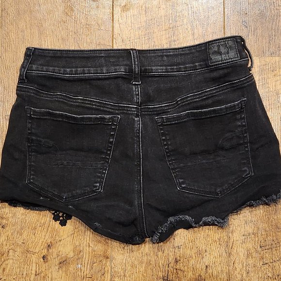 AMERICAN EAGLE Super Super Stretch X Hi-Rise Shortie Black Lace - Sz 10 - Picture 3 of 7